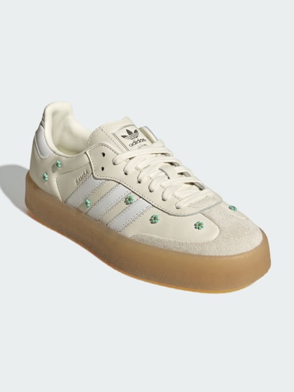 Adidas Cream Sambae Sneakers with Gum Platform and Mint Flower Accents 8.5 New - Picture 3 of 5
